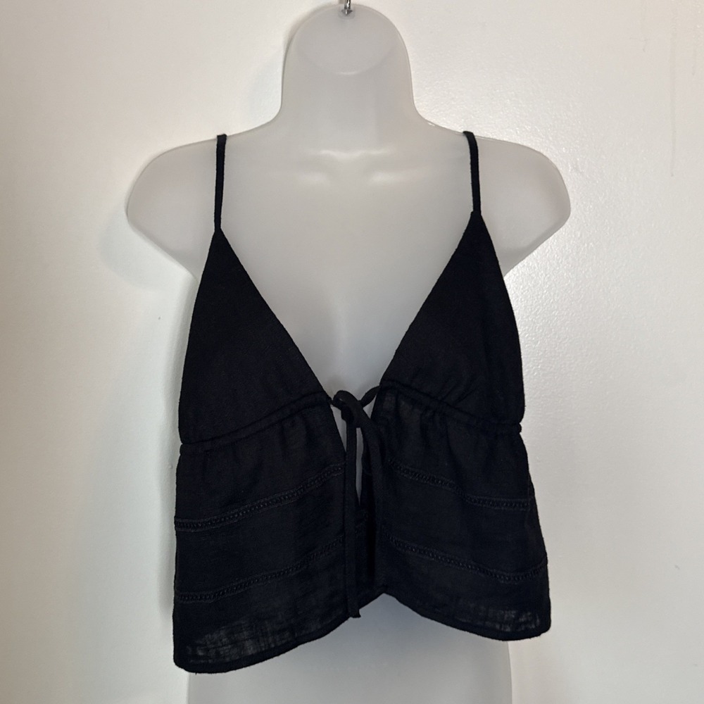 Full Tilt Crop Top Size‎ L Babydoll Linen Tie Front Hippie Indie Boho Festival